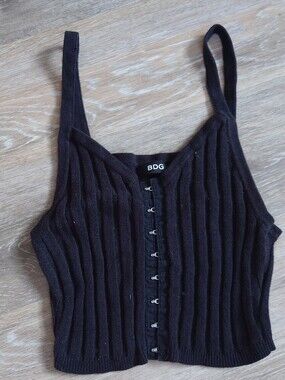 BDG Black Ribbed Hook-and-Eye Crop Cami